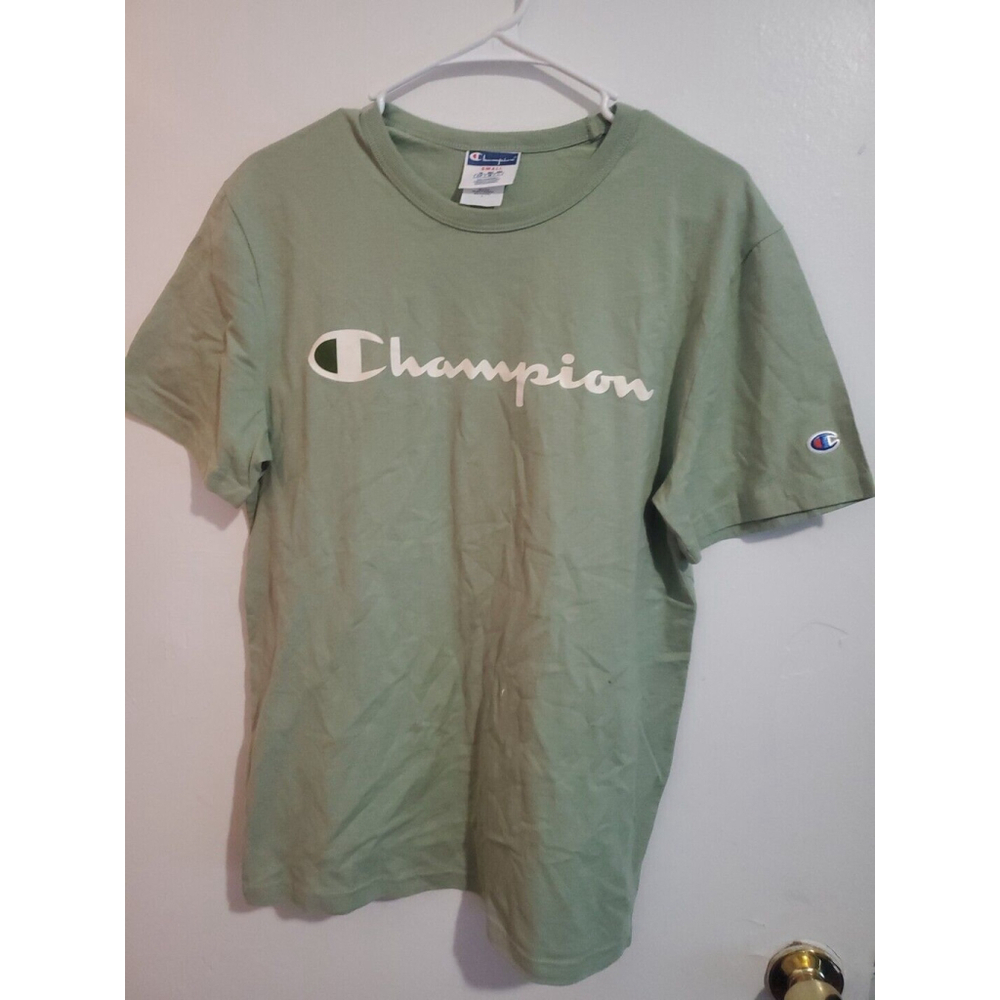 Champion Shirt Adult Small Green Spellout Short Sleeve